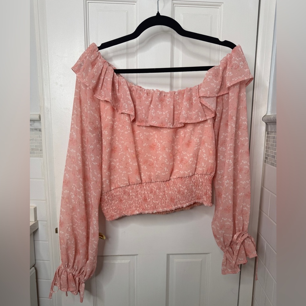 Lovers + Friends Pink Floral Ruffle Blouse
